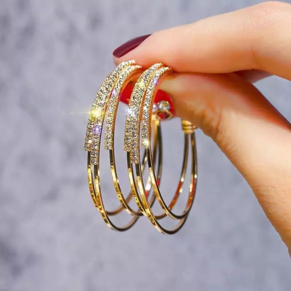 925 Sterling Needle Round Crystal hoop Earring